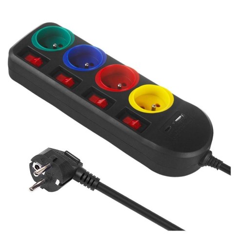Listwa zasilająca Maclean MCE508 B przedłużacz 4 gniazda + USB A / C, z włącznikami, 250VAC/10A, 1,5m, czarna Listwa zasilająca Maclean MCE508 B przedłużacz 4 gniazda + USB A / C, z włącznikami, 250VAC/10A, 1,5m, czarna