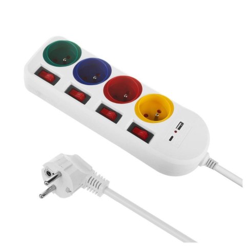 Listwa zasilająca Maclean MCE508 W przedłużacz 4 gniazda + USB A / C, z włącznikami, 250VAC/10A, 1,5m, biała Listwa zasilająca Maclean MCE508 W przedłużacz 4 gniazda + USB A / C, z włącznikami, 250VAC/10A, 1,5m, biała