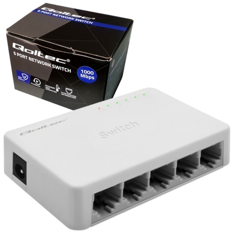 Qoltec SWITCH Przełącznik sieciowy 5 x port RJ45 | 1000Mbps | LAN