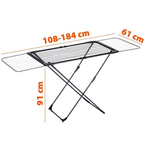 Suszarka na Pranie Metalowa Czarna Rozsuwana XXL Solidna VILDE 108-182 cm Suszarka na Pranie Metalowa Czarna Rozsuwana XXL Solidna VILDE 108-182 cm