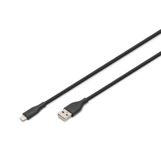 Kabel zasilający DIGITUS silikonowy USB-A - Lightning, USB 2.0 12W, 1m czarny