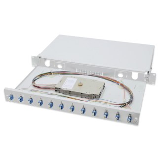 Przełącznica światłowodowa/Panel krosowy DIGITUS z wyposażeniem 19'' 1U, 12x LC dx, OS2, pigtaile, adaptery, tacki, wysuwany, sz