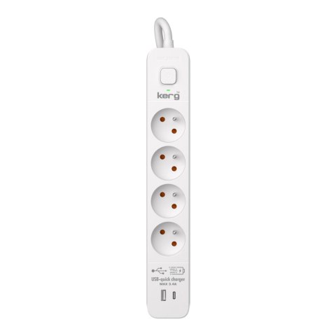 Urządzenie zasilające zabezpieczające KERG z wyłącznikiem 4 gniazda USB-C USB-A biało-szare 3m 16A H05VV-F 3x1,5mm2 Urządzenie zasilające zabezpieczające KERG z wyłącznikiem 4 gniazda USB-C USB-A biało-szare 3m 16A H05VV-F 3x1,5mm2