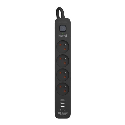 Urządzenie zasilające zabezpieczające KERG z wyłącznikiem 4 gniazda USB-C USB-A czarne 3m 16A H05VV-F 3x1,5mm2 Urządzenie zasilające zabezpieczające KERG z wyłącznikiem 4 gniazda USB-C USB-A czarne 3m 16A H05VV-F 3x1,5mm2
