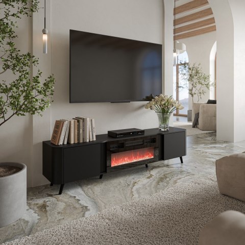 Szafka RTV VOLARE 200x39x49 czarny mat + kominek Szafka RTV VOLARE 200x39x49 czarny mat + kominek