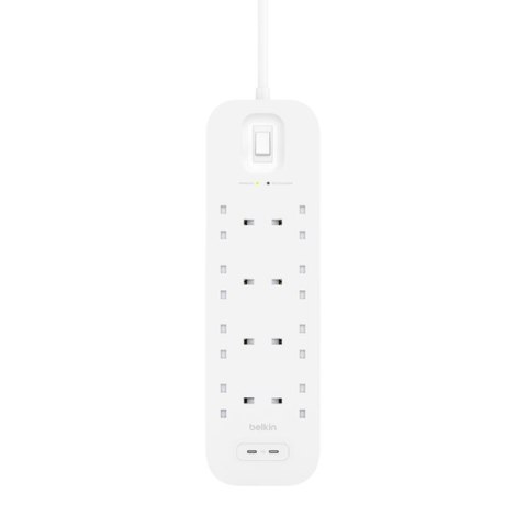 Listwa zasilająca Belkin Power Surge 8-PORT + 2xUSB-C 30W 900J 2m White Listwa zasilająca Belkin Power Surge 8-PORT + 2xUSB-C 30W 900J 2m White