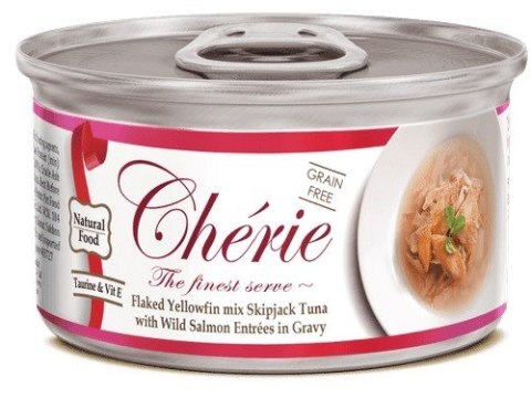 Cherie Karma w puszce dla kota MIKS TUŃCZYKA Z DZIKIM ŁOSOSIEM W SOSIE,80g Cherie Karma w puszce dla kota MIKS TUŃCZYKA Z DZIKIM ŁOSOSIEM W SOSIE,80g