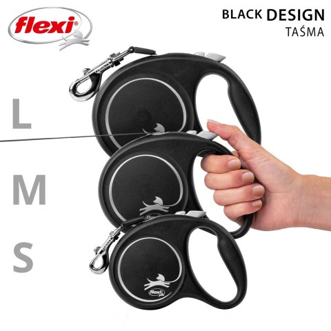 Smycz flexi automatyczna Black Design M taśma 5 m - dla psa do 25 kg, kolor srebrny Smycz flexi automatyczna Black Design M taśma 5 m - dla psa do 25 kg, kolor srebrny