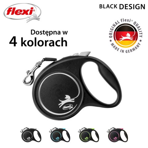 Smycz flexi automatyczna Black Design M taśma 5 m - dla psa do 25 kg, kolor srebrny Smycz flexi automatyczna Black Design M taśma 5 m - dla psa do 25 kg, kolor srebrny