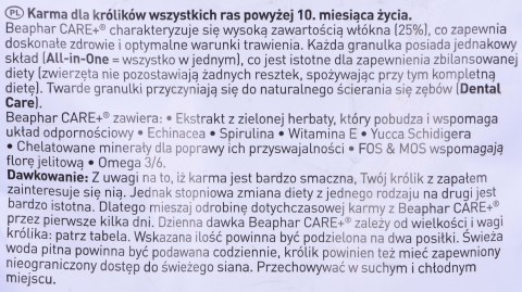 BEAPHAR Care+ Rabbit - karma dla królików - 1,5 kg BEAPHAR Care+ Rabbit - karma dla królików - 1,5 kg