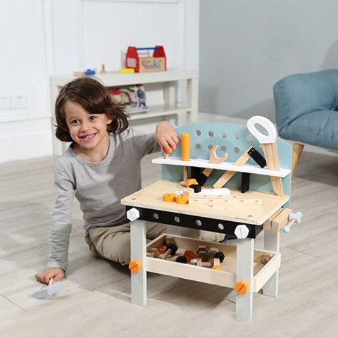 DREWNIANY WARSZTAT DLA DZIECI STÓŁ NARZĘDZIOWY 38 ELEMENTÓW ECOTOYS