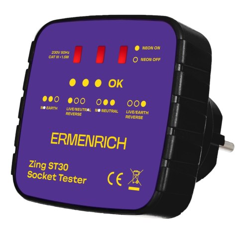 Tester do gniazd sieciowych Ermenrich Zing ST30 Tester do gniazd sieciowych Ermenrich Zing ST30
