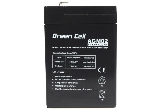 GREEN CELL AKUMULATOR ŻELOWY AGM02 6V 4,5AH GREEN CELL AKUMULATOR ŻELOWY AGM02 6V 4,5AH