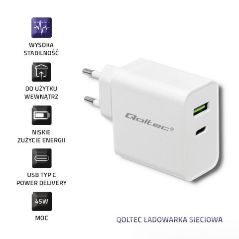 QOLTEC ŁADOWARKA SIECIOWA 42W | 5-20V | 2.4-3A | USB TYP C PD | USB | BIAŁA QOLTEC ŁADOWARKA SIECIOWA 42W | 5-20V | 2.4-3A | USB TYP C PD | USB | BIAŁA