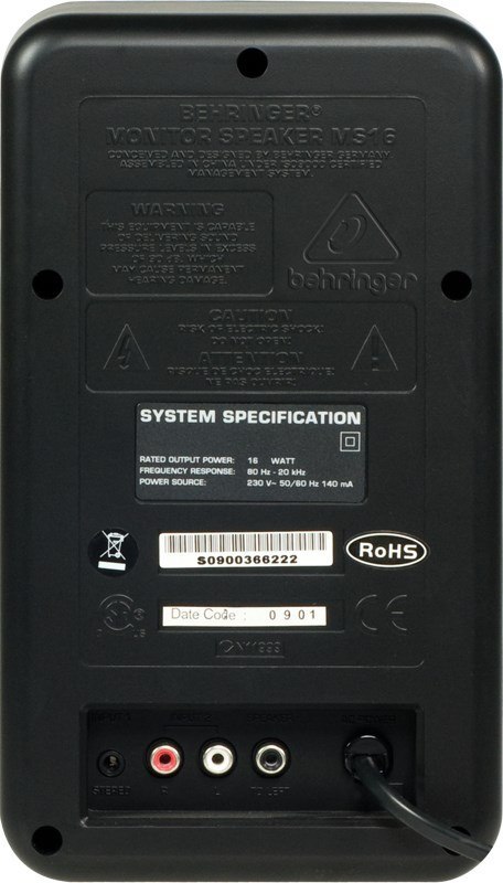 Behringer MS16 głośnik 2-drożny Czarny Przewodowa 16 W Behringer MS16 głośnik 2-drożny Czarny Przewodowa 16 W
