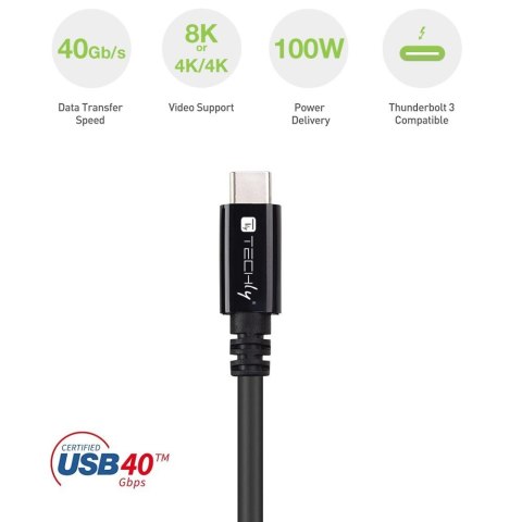 Techly ICOC MUSB40-CMCM08 kabel USB USB4 Gen 3x2 0,8 m USB C Czarny Techly ICOC MUSB40-CMCM08 kabel USB USB4 Gen 3x2 0,8 m USB C Czarny