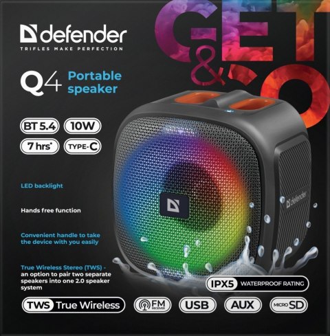 GŁOŚNIK DEFENDER Q4 BLUETOOTH 5.4 10W LED/BT/FM/USB/TWS GŁOŚNIK DEFENDER Q4 BLUETOOTH 5.4 10W LED/BT/FM/USB/TWS