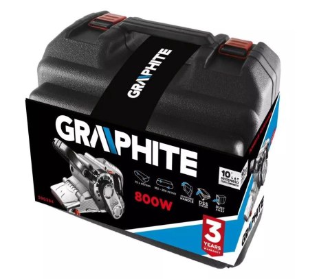 Szlifierka taśmowa 800W Graphite z pasem bezkońcowym 75 x 457 mm i walizką Szlifierka taśmowa 800W Graphite z pasem bezkońcowym 75 x 457 mm i walizką