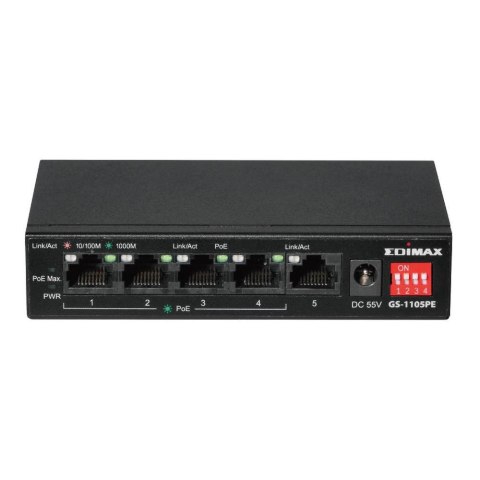 Switch niezarządzalny Edimax GS-1105PE 4x GbE PoE + 1x GbE Port Switch niezarządzalny Edimax GS-1105PE 4x GbE PoE + 1x GbE Port