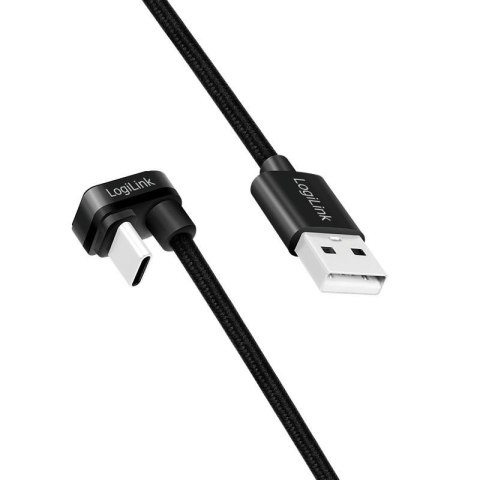 Kabel USB 2.0 LogiLink CU0192 USB-C - USB-A, M/M, kątowy, czarny, 1m Kabel USB 2.0 LogiLink CU0192 USB-C - USB-A, M/M, kątowy, czarny, 1m