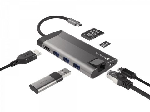 NATEC MULTIPORT ADAPTER FOWLER PLUS USB-C-> USB 3.0 3X, HDMI 4K, USB-C PD, RJ45, MICRO SD NMP-1690 NATEC MULTIPORT ADAPTER FOWLER PLUS USB-C-> USB 3.0 3X, HDMI 4K, USB-C PD, RJ45, MICRO SD NMP-1690
