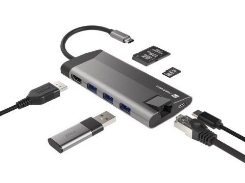 NATEC MULTIPORT ADAPTER FOWLER PLUS USB-C-> USB 3.0 3X, HDMI 4K, USB-C PD, RJ45, MICRO SD NMP-1690 NATEC MULTIPORT ADAPTER FOWLER PLUS USB-C-> USB 3.0 3X, HDMI 4K, USB-C PD, RJ45, MICRO SD NMP-1690