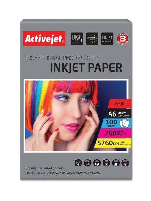 Papier błyszczący Activejet AP6-260GR100 (A6; 100 szt.) Papier błyszczący Activejet AP6-260GR100 (A6; 100 szt.)