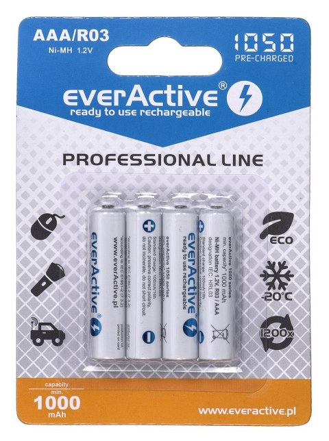Zestaw akumulatorków everActive Professional line EVHRL03-1050 (1050mAh ; Ni-MH LSD) Zestaw akumulatorków everActive Professional line EVHRL03-1050 (1050mAh ; Ni-MH LSD)