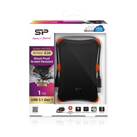 Dysk zewnętrzny HDD Silicon Power Armor A30 (1TB; 2.5"; USB 3.2; 5400 obr/min; Orange-Black; SP010TBPHDA30S3K) Dysk zewnętrzny HDD Silicon Power Armor A30 (1TB; 2.5"; USB 3.2; 5400 obr/min; Orange-Black; SP010TBPHDA30S3K)
