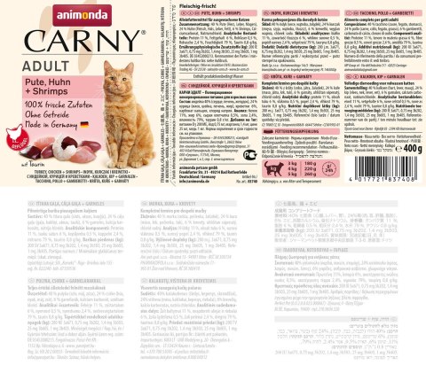 ANIMONDA Carny Adult smak: indyk, kurczak, krewetki - karma mokra dla kota - 400g ANIMONDA Carny Adult smak: indyk, kurczak, krewetki - karma mokra dla kota - 400g