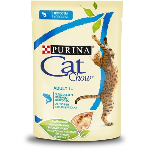 Purina Cat Chow z łososiem i zieloną fasolką w galaretce 85g Purina Cat Chow z łososiem i zieloną fasolką w galaretce 85g