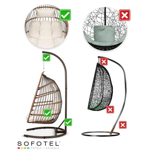 FOTEL OGRODOWY WISZĄCY LUISIANA BRĄZOWY + BEŻOWE PODUSZKI SOFOTEL FOTEL OGRODOWY WISZĄCY LUISIANA BRĄZOWY + BEŻOWE PODUSZKI SOFOTEL