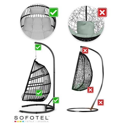 FOTEL OGRODOWY WISZĄCY LUISIANA CZARNY + SZARE PODUSZKI SOFOTEL