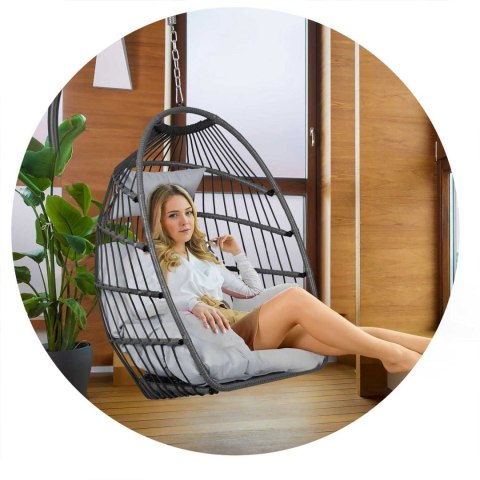 FOTEL OGRODOWY WISZĄCY LUISIANA SZARY + SZARE PODUSZKI SOFOTEL
