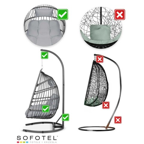 FOTEL OGRODOWY WISZĄCY LUISIANA SZARY + SZARE PODUSZKI SOFOTEL