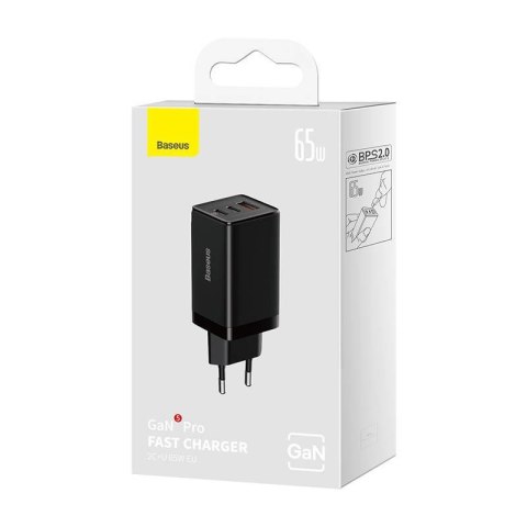 Ładowarka sieciowa Baseus GaN 5 Pro Fast Charger CCGP120201 65W 1x USB-A 2x USB-C PD 3.0 QC 4.0 + kabel USB-C Ładowarka sieciowa Baseus GaN 5 Pro Fast Charger CCGP120201 65W 1x USB-A 2x USB-C PD 3.0 QC 4.0 + kabel USB-C