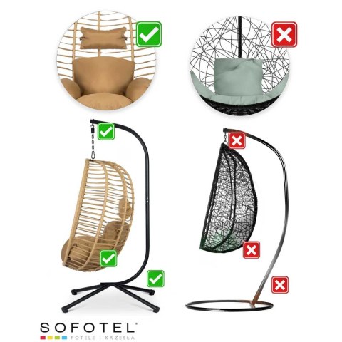 FOTEL OGRODOWY WISZĄCY TOSKANA CZARNY + BRĄZOWE PODUSZKI SOFOTEL