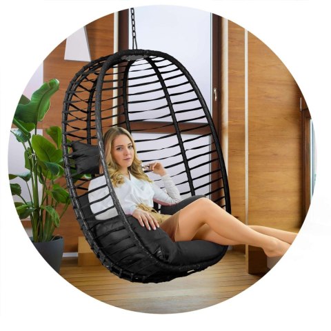 FOTEL OGRODOWY WISZĄCY TOSKANA CZARNY + CZARNE PODUSZKI SOFOTEL