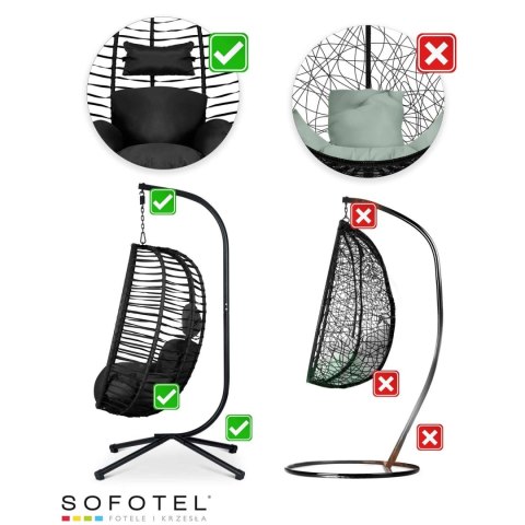 FOTEL OGRODOWY WISZĄCY TOSKANA CZARNY + CZARNE PODUSZKI SOFOTEL