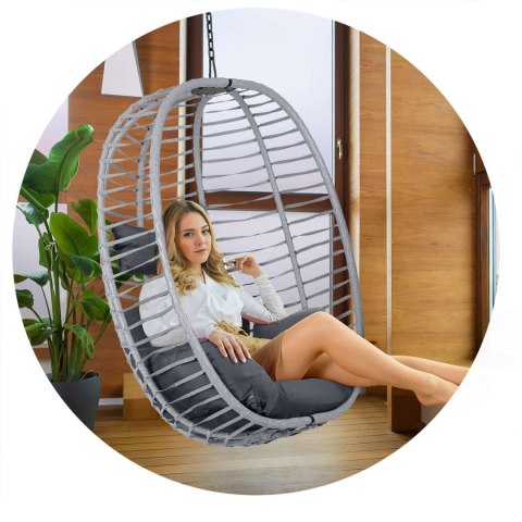 FOTEL OGRODOWY WISZĄCY TOSKANA CZARNY SZARE PODUSZKI SOFOTEL