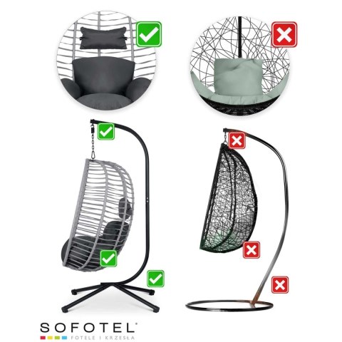 FOTEL OGRODOWY WISZĄCY TOSKANA CZARNY SZARE PODUSZKI SOFOTEL