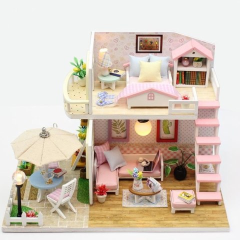 Domek dla lalek piętrowy drewniany model do złożenia LED Domek dla lalek piętrowy drewniany model do złożenia LED