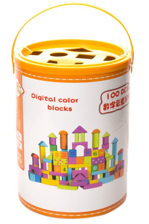 Klocki drewniane kolorowe w wiaderku 100szt Klocki drewniane kolorowe w wiaderku 100szt