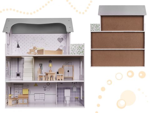Domek dla lalek drewniany + mebelki 70cm szary Domek dla lalek drewniany + mebelki 70cm szary