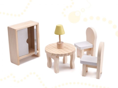 Domek dla lalek drewniany + mebelki 70cm szary Domek dla lalek drewniany + mebelki 70cm szary
