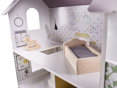 Domek dla lalek drewniany + mebelki 70cm szary Domek dla lalek drewniany + mebelki 70cm szary