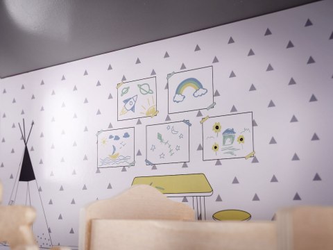 Domek dla lalek drewniany + mebelki 70cm szary Domek dla lalek drewniany + mebelki 70cm szary