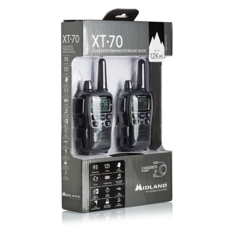 Midland XT70 krótkofalówka 24 kan. 446.00625 - 446.09375 MHz Czarny, Szary Midland XT70 krótkofalówka 24 kan. 446.00625 - 446.09375 MHz Czarny, Szary