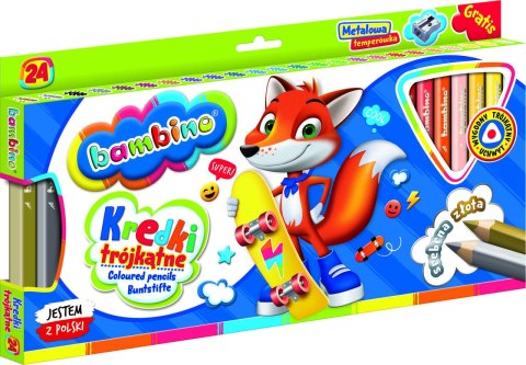 BAMBINO Kredki trójkątne w oprawie drewnianej 24 kolorów + temperówka BAMBINO Kredki trójkątne w oprawie drewnianej 24 kolorów + temperówka