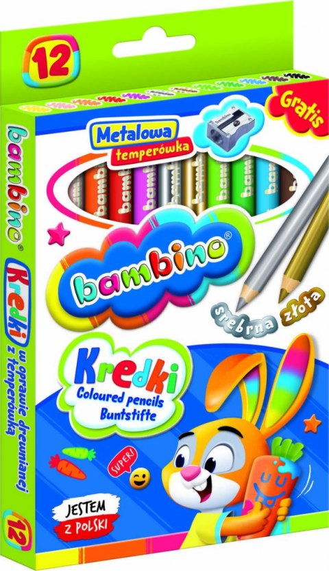 BAMBINO Kredki w oprawie drewnianej 12 kolorów + temperówka BAMBINO Kredki w oprawie drewnianej 12 kolorów + temperówka